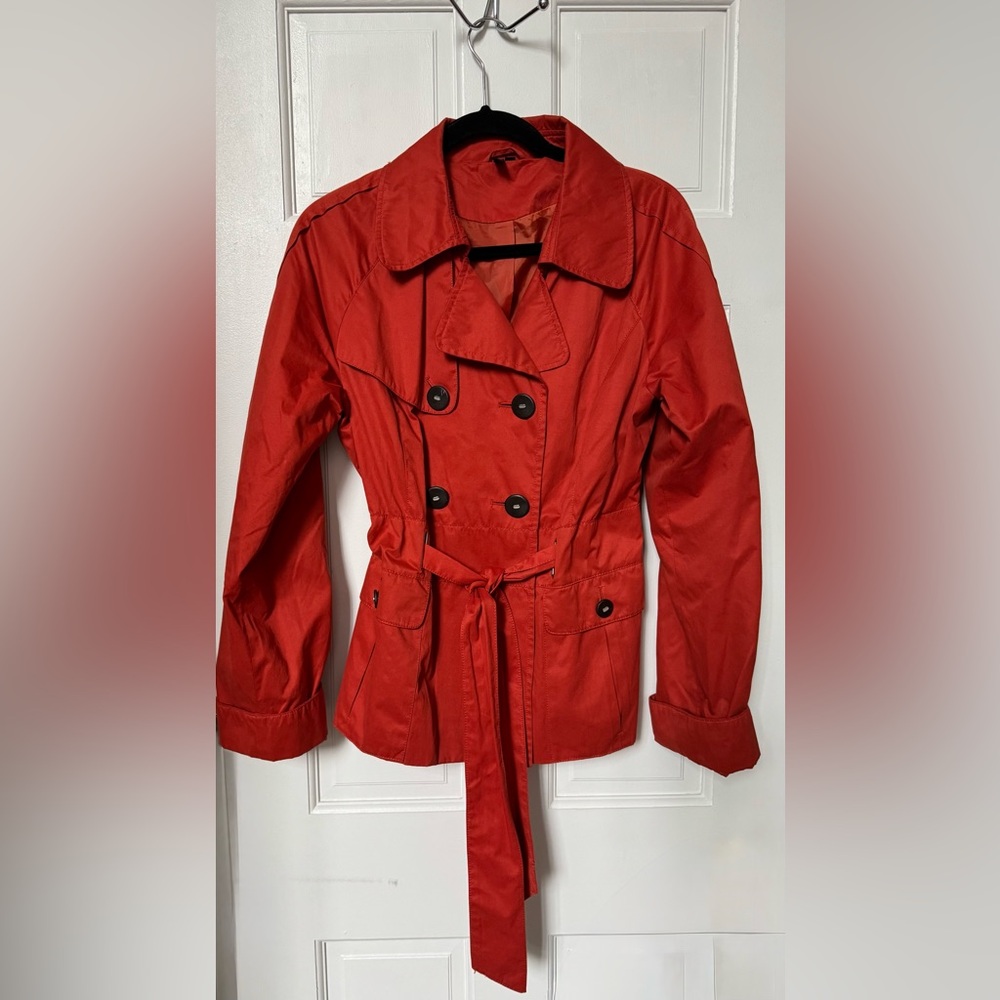 Ambition Women’s Double Breasted Belted Vibrant Orange Jacket Size Large